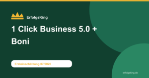 1 Click Business 5.0 Erfahrungen – Einschätzungs-Badge auf dunklem Hintergrund